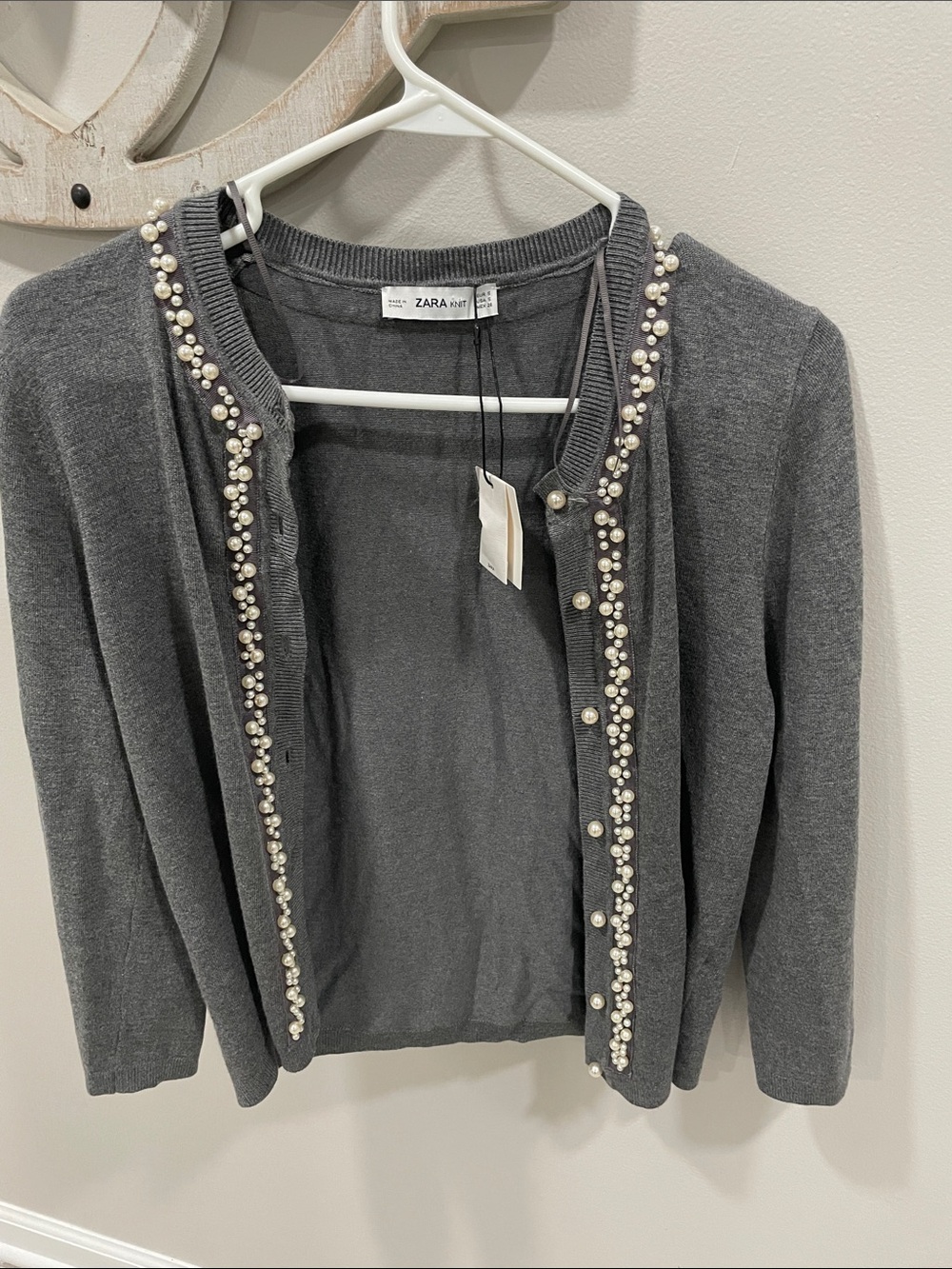 ZARA pearly gray knit cardigan